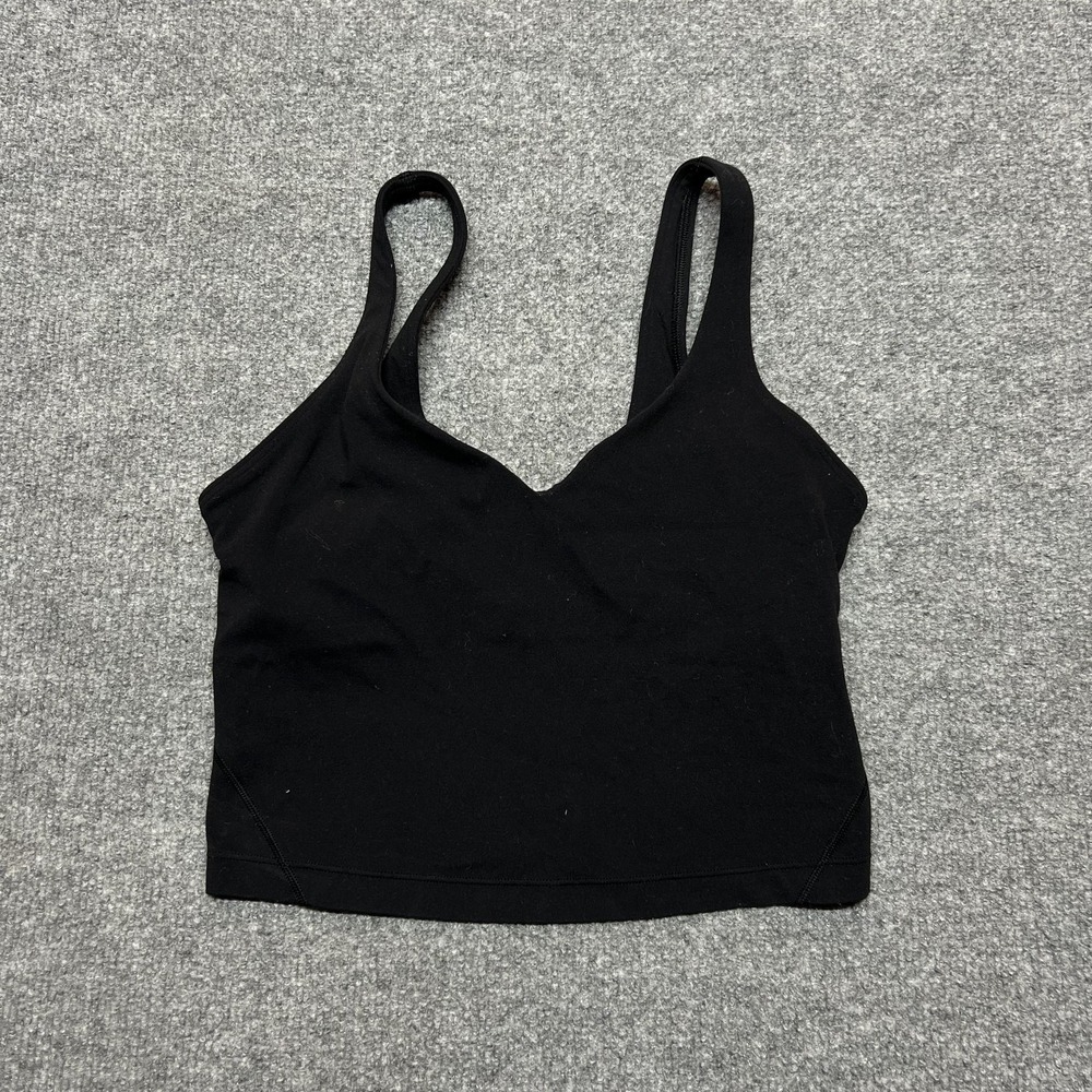 Lululemon Sports Bra Womens Small Black V Neck Longline Yoga Athletic Gym Top